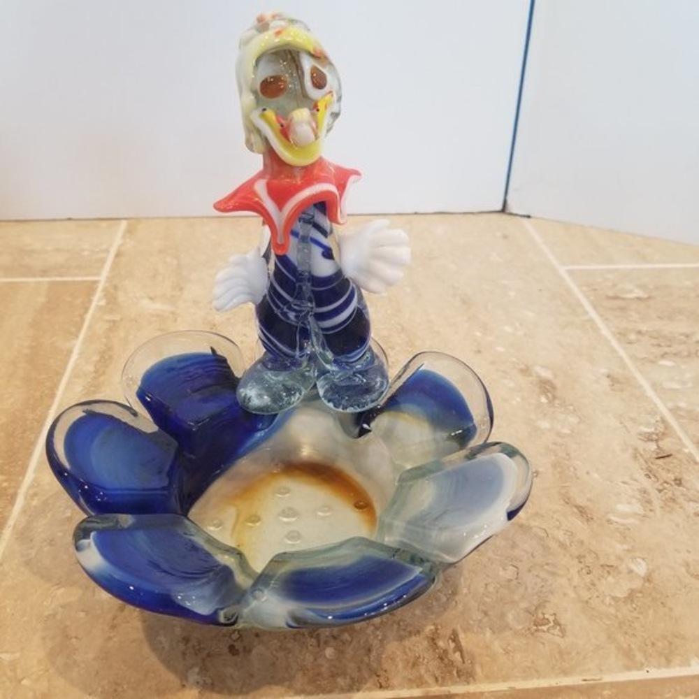 Vintage Italian  Glass Clown‎ Figurine Ashtray